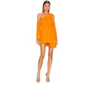 Michael Costello x REVOLVE Everett Orange Ruffle Asymmetric Mini Dress XS